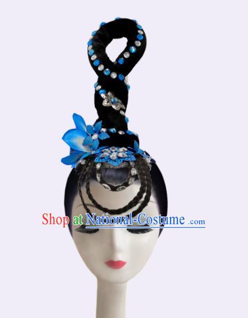 Handmade Chinese Classical Dance Hair Accessories Flying Dance Headpieces Umbrella Dance Stage Performance Wigs Chignon