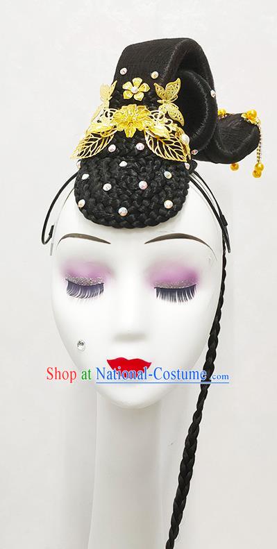 Chinese Stage Performance Hair Accessories Female Fan Dance Hairpieces Classical Dance Wigs Chignon