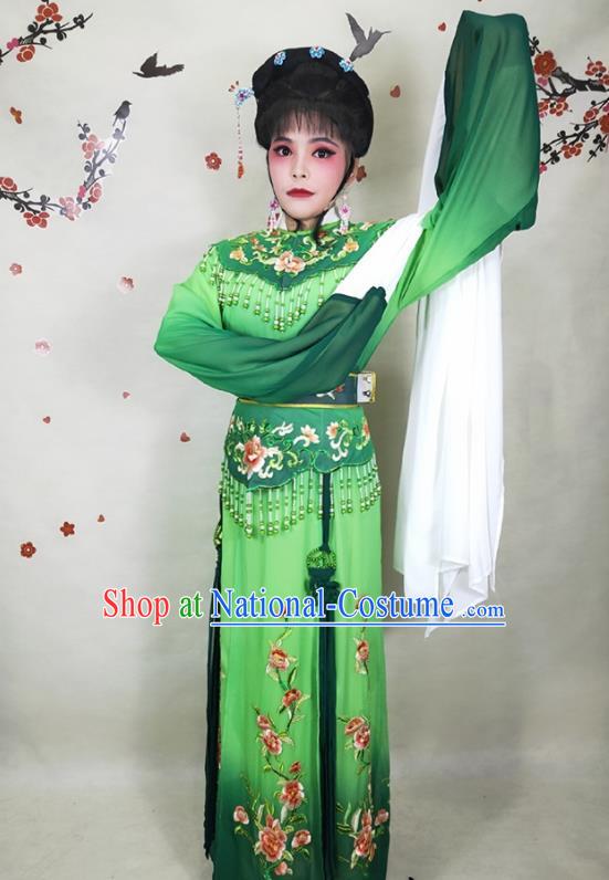 China Peking Opera Diva Costumes Beijing Opera Actress Green Dress Shaoxing Opera Hua Tan Uniforms Ancient Fairy Clothing