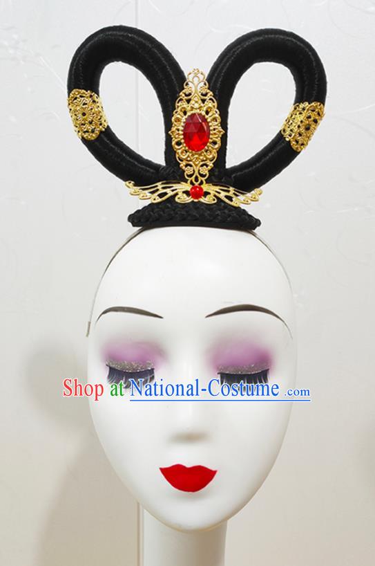 Chinese Classical Dance Wigs Chignon Woman Solo Dance Hair Accessories Goddess Dance Hairpieces