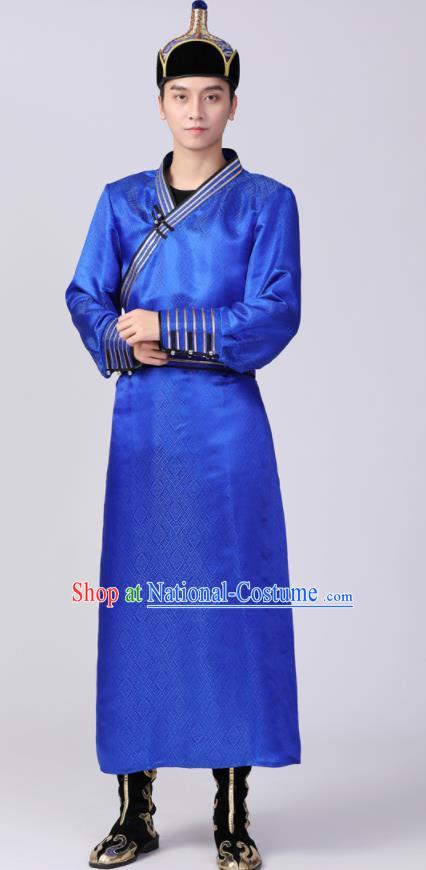 Chinese Mongolian Performance Garment Costume Minority Ethnic Folk Dance Clothing Mongol Nationality Royalblue Robe