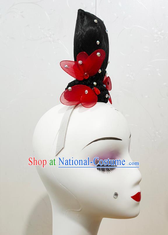 Chinese Classical Dance Performance Wigs Chignon Woman Water Sleeve Dance Hair Accessories Court Dance Hairpieces