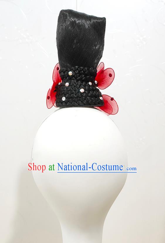 Chinese Classical Dance Performance Wigs Chignon Woman Water Sleeve Dance Hair Accessories Court Dance Hairpieces