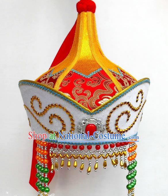 Chinese Mongol Nationality Female Tassel Hat Ethnic Dance Performance Headdress Mongolian Minority Headwear