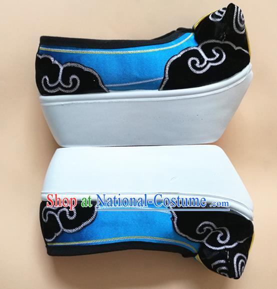 Chinese Peking Opera Shoes Male Shoes Beijing Opera Xiaosheng Shoes Handmade Scholar Blue Shoes