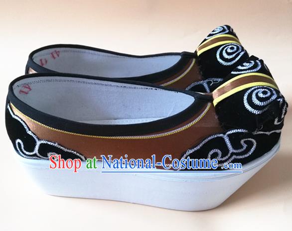 Chinese Handmade Scholar Brown Satin Shoes Peking Opera Shoes Male Shoes Beijing Opera Xiaosheng Shoes