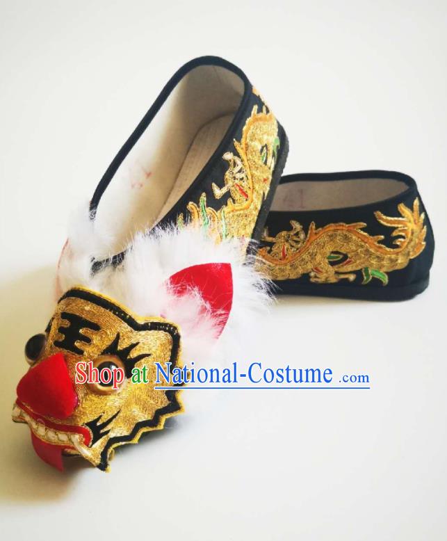 Chinese Beijing Opera Wusheng Shoes Handmade Embroidered Tiger Head Shoes Peking Opera Shoes Chuan Opera General Shoes