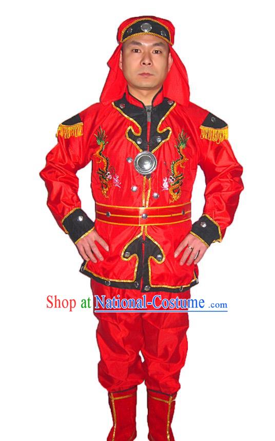 Chinese Drum Dance Red Uniforms Folk Dance Clothing Lion Dance Outfits Ancient Warrior Garment Costumes