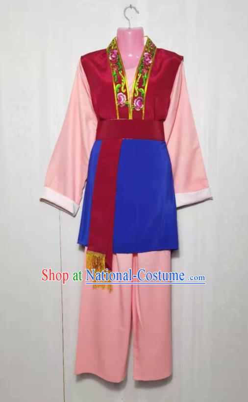 China Beijing Opera Actress Dress Garments Ancient Country Lady Clothing Peking Opera Village Girl Pink Dress Uniforms