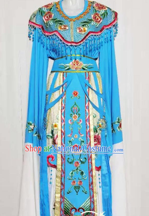 China Peking Opera Diva Blue Dress Uniforms Beijing Opera Hua Tan Garments Ancient Fairy Princess Clothing