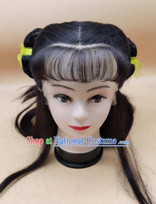 Chinese Beijing Opera Boy Attendant Headdress Ancient Servant Hairpieces Peking Opera Children Front Lace Wigs Headwear