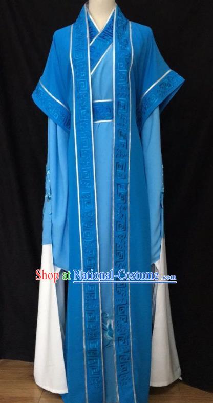 Chinese Beijing Opera Scholar Clothing Ancient Childe Garment Costumes Peking Opera Xiaosheng Blue Robe Uniforms