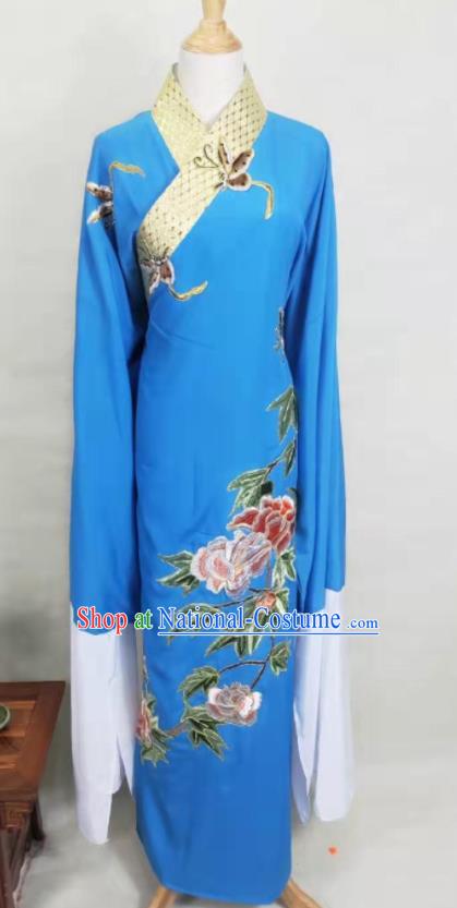 Chinese Ancient Scholar Garment Costume Peking Opera Niche Liang Shanbo Embroidered Blue Robe Beijing Opera Xiaosheng Clothing