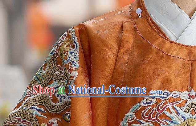 China Traditional Ming Dynasty Wedding Clothing Orange Imperial Robe Ancient Emperor Garment Costume for Men