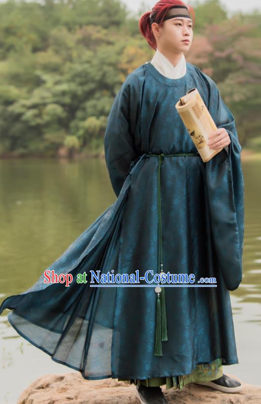 China Ancient Taoist Priest Garments Ming Dynasty Swordsman Historical Clothing Traditional Childe Hanfu Robe Costumes for Men