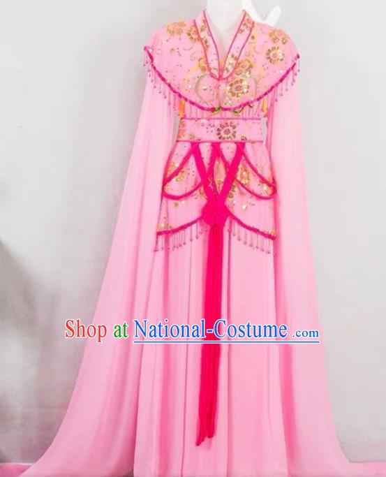 China Ancient Fairy Clothing Peking Opera Hua Tan Costume Beijing Opera Actress Pink Water Sleeve Dress Huangmei Opera Diva Garment