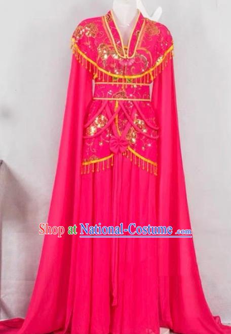 China Peking Opera Hua Tan Costume Beijing Opera Actress Rosy Water Sleeve Dress Huangmei Opera Diva Garment Ancient Fairy Clothing