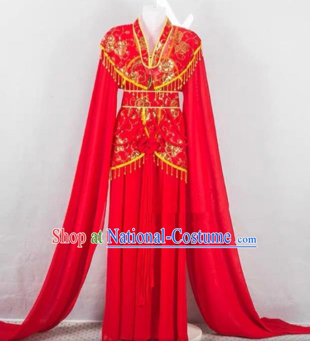 China Beijing Opera Actress Red Water Sleeve Dress Huangmei Opera Diva Garment Ancient Fairy Clothing Peking Opera Hua Tan Costume