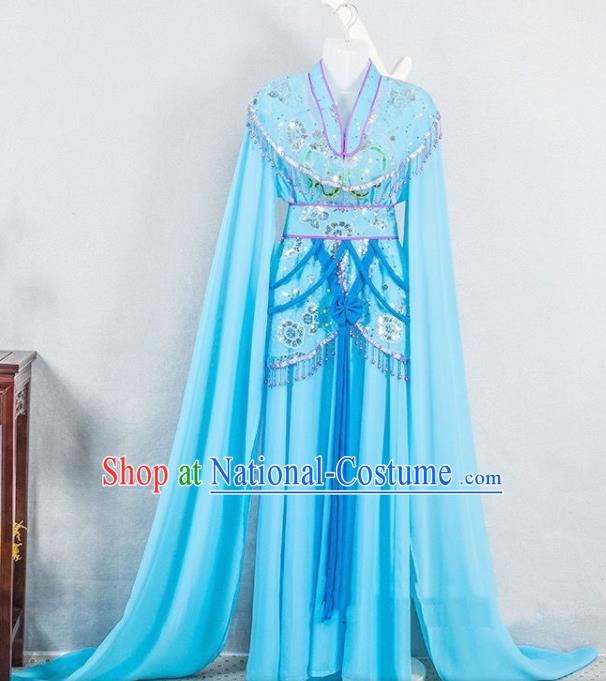 China Peking Opera Diva Costume Beijing Opera Hua Tan Blue Water Sleeve Dress Huangmei Opera Fairy Garment Ancient Princess Clothing