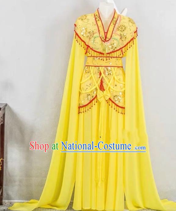 China Ancient Princess Clothing Peking Opera Diva Costume Beijing Opera Hua Tan Yellow Water Sleeve Dress Huangmei Opera Fairy Garment