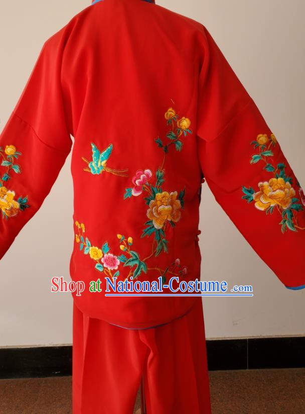 China Beijing Opera Country Lady Costumes Huangmei Opera Maidservant Red Uniforms Ancient Servant Girl Clothing Peking Opera Xiaodan Dress