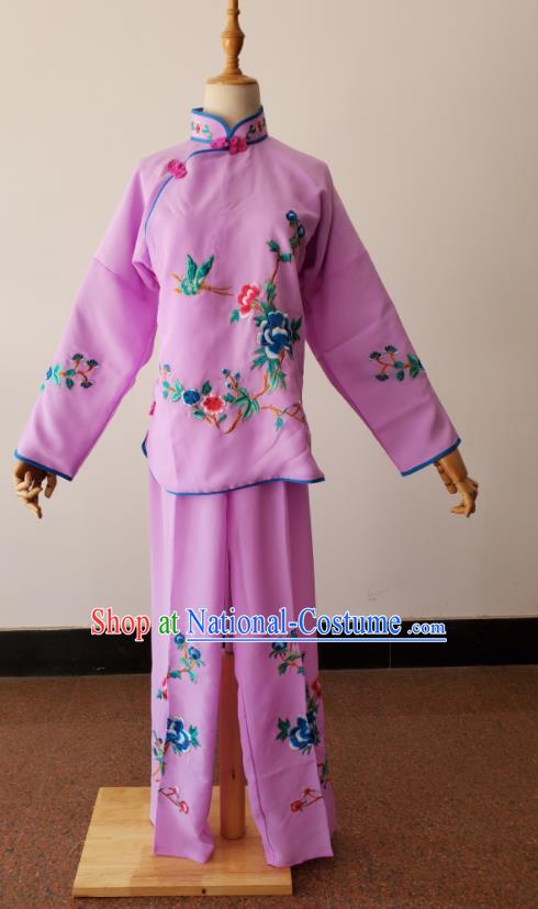 China Ancient Servant Girl Clothing Peking Opera Maid Lady Dress Beijing Opera Xiaodan Costumes Huangmei Opera Village Woman Purple Uniforms