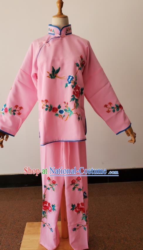 China Huangmei Opera Village Woman Pink Uniforms Ancient Servant Girl Clothing Peking Opera Maid Lady Dress Beijing Opera Xiaodan Costumes