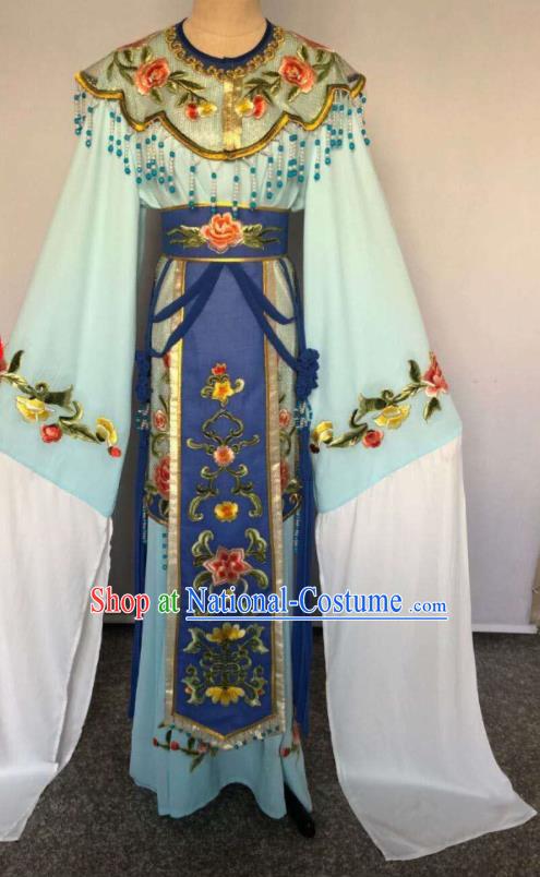 China Huangmei Opera Fairy Uniforms Ancient Noble Lady Clothing Peking Opera Diva Blue Dress Beijing Opera Hua Tan Costume