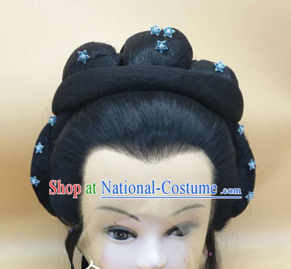 Chinese Beijing Opera Noble Woman Front Lace Wigs Ancient Countess Headdress Peking Opera Actress Hairpieces