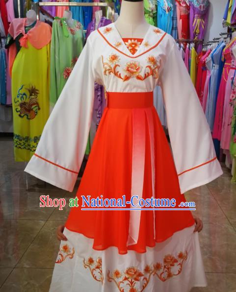 China Ancient Village Lady Clothing Peking Opera Maidservant Red Dress Beijing Opera Civilian Woman Costume Shaoxing Opera Actress Uniforms