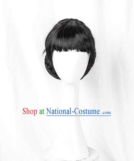 Chinese XiuHe Suit Wigs Ancient Bride Headdress Wedding Female Blunt Bangs Hairpieces