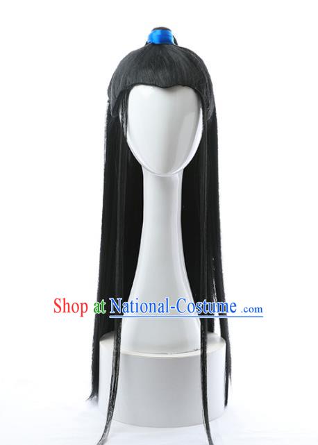 Chinese Ancient Young Male Hairpieces Ming Dynasty Swordsman Wigs Traditional Cosplay Childe Headdress