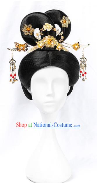 Chinese Traditional Hanfu Wigs Chignon Ancient Goddess Headdress Tang Dynasty Imperial Concubine Hairpieces