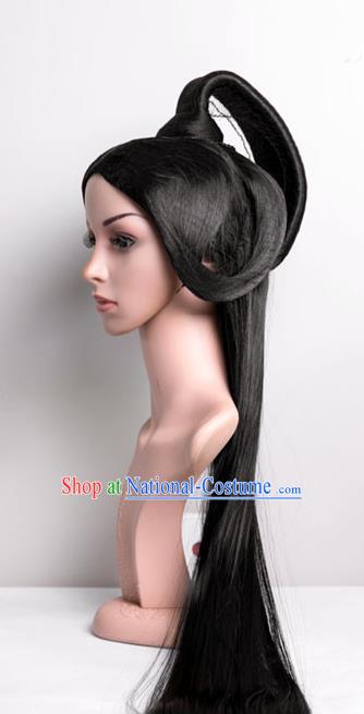 Chinese Han Dynasty Empress Hairpieces Traditional Hanfu Palace Woman Wigs Chignon Ancient Queen Wei Zifu Headdress