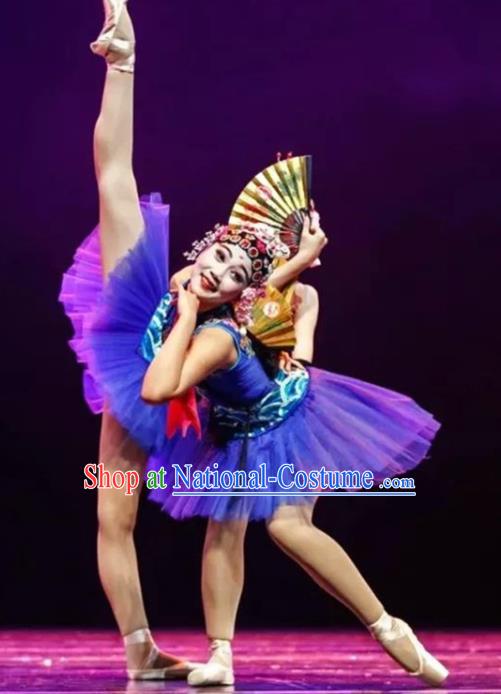 China Opera Dance Blue Dress Children Classical Dance Costumes Girl Stage Performance Dancewear Fan Dance Clothing