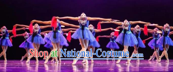 China Opera Dance Blue Dress Children Classical Dance Costumes Girl Stage Performance Dancewear Fan Dance Clothing