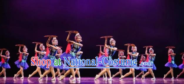 China Opera Dance Blue Dress Children Classical Dance Costumes Girl Stage Performance Dancewear Fan Dance Clothing