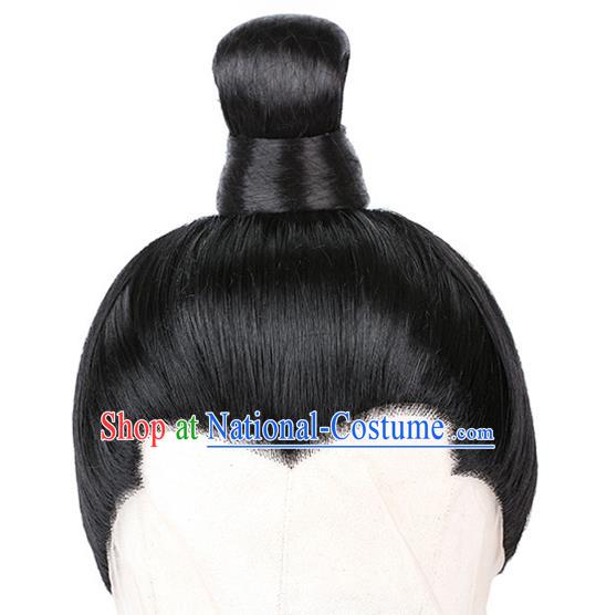 Chinese Handmade Ancient Young Childe Hairpieces Tang Dynasty Swordsman Front Lace Wigs Traditional Cosplay Prince Headdress