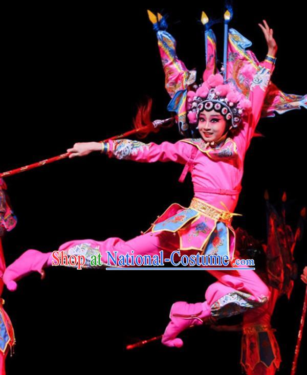 China Peking Opera Blues Clothing Opera Dance Pink Outfits Children Classical Dance Costumes Girl Stage Performance Dancewear