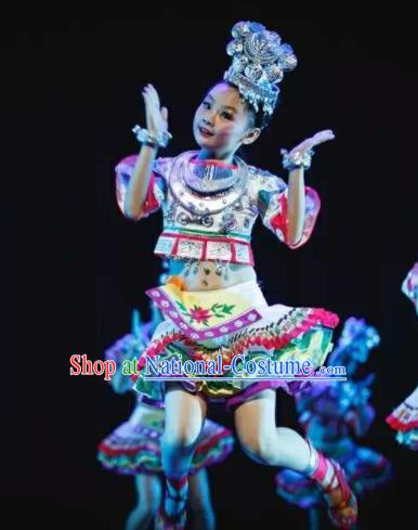 Chinese Miao Nationality Folk Dance Clothing Ethnic Children Stage Performance Garments Hmong Minority Girl White Dress