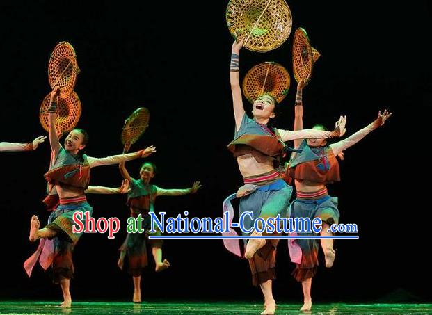 Chinese Yangge Dance Clothing Children Yangko Dance Uniforms Folk Dance Costumes Village Girl Dance Dress