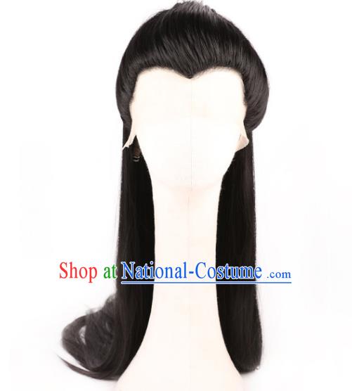 Chinese Traditional Cosplay Childe Headdress Ancient Knight Hairpieces Handmade Tang Dynasty Swordsman Front Lace Wigs