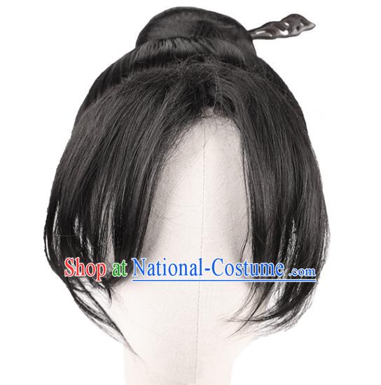 Chinese Ancient Young Swordsman Hairpieces Handmade Ming Dynasty Civilian Man Wigs Traditional Cosplay Knight Headdress