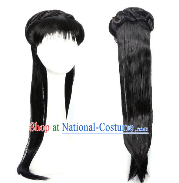 Chinese Song Dynasty Young Lady Hairpieces Traditional Hanfu Dance Wigs Chignon Ancient Village Woman Headdress