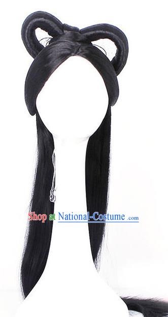 Chinese Ming Dynasty Princess Hairpieces Traditional Hanfu Dance Wigs Chignon Ancient Fairy Headdress