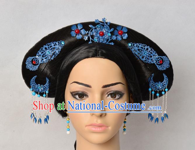 Chinese Qing Dynasty Imperial Concubine Hairpieces Traditional Drama Ruyi Royal Love in the Palace Wigs Chignon Ancient Court Woman Headdress