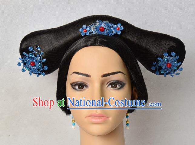 Chinese Ancient Court Woman Headdress Qing Dynasty Imperial Concubine Hairpieces Traditional Drama Ruyi Royal Love in the Palace Wigs Chignon