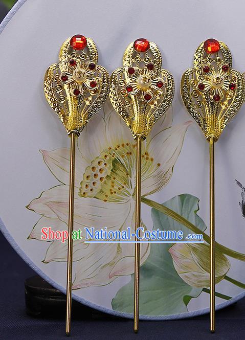 Chinese Ancient Empress Golden Hair Stick Tang Dynasty Court Woman Hairpin Traditional Hanfu Hair Accessories