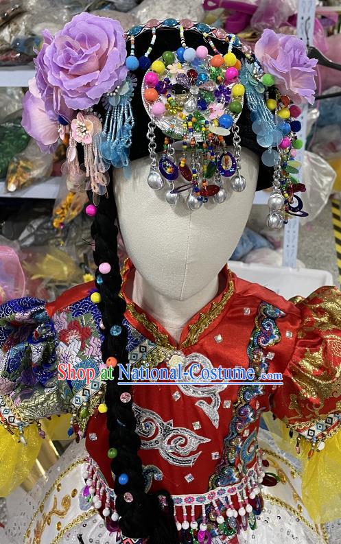 Top China Hani Nationality Dance Headwear Ethnic Children Folk Dance Hat Girl Stage Performance Headpiece