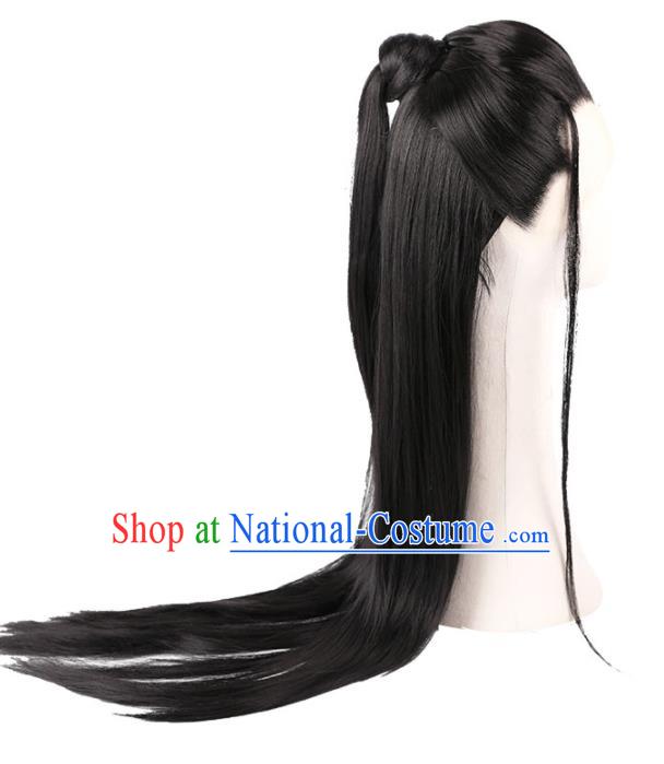 Chinese Ancient Prince Hairpieces Handmade Jin Dynasty Swordsman Wigs Traditional Drama Cosplay Young Knight Headdress